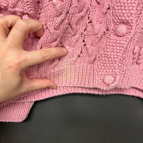Vintage XL women's cropped hand knit cardigan Cape Isle Knitters pink mauve READ - Picture 3 of 6
